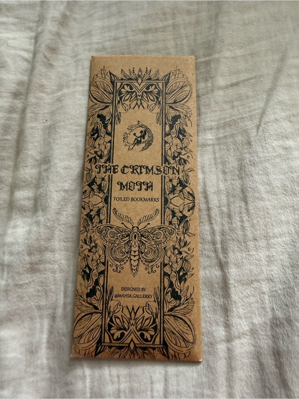 The Crimson Moth Foiled Bookmarks - Brown Kraft Design